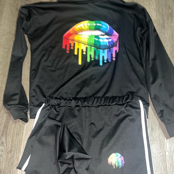 Black, rainbow lip, graphic jogging/Track suit Large - Picture 2 of 6